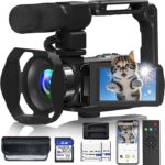 VETEK 4K Video Camera Camcorder, UHD 56MP Vlogging Camera with WiFi Digital Camera, 18X Digital Zoom Video Camera for YouTube, with 32GB SD Card, Microphone, 2 Batteries, Remote Control & Stabilizer