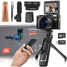 G-Anica Digital Camera, 4k Cameras for Photography, 48MP Vlogging Camera for YouTube, Video Camera& Vlogger Kit, Ideal Content Creator Kit-Microphone & Remote Control Tripod Grip, Travel Camera